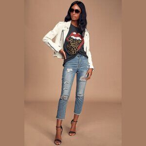 Daydreamer | Rolling Stones Leopard Tongue Washed Black Graphic Tee | Size L